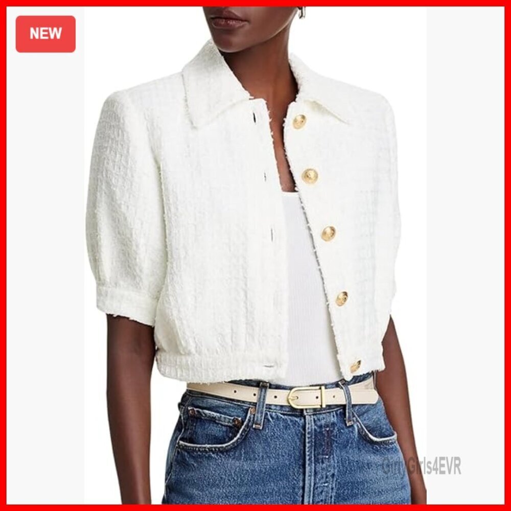 Cropped Tweed Blazer Short Sleeve Women's Business Casual Jacket